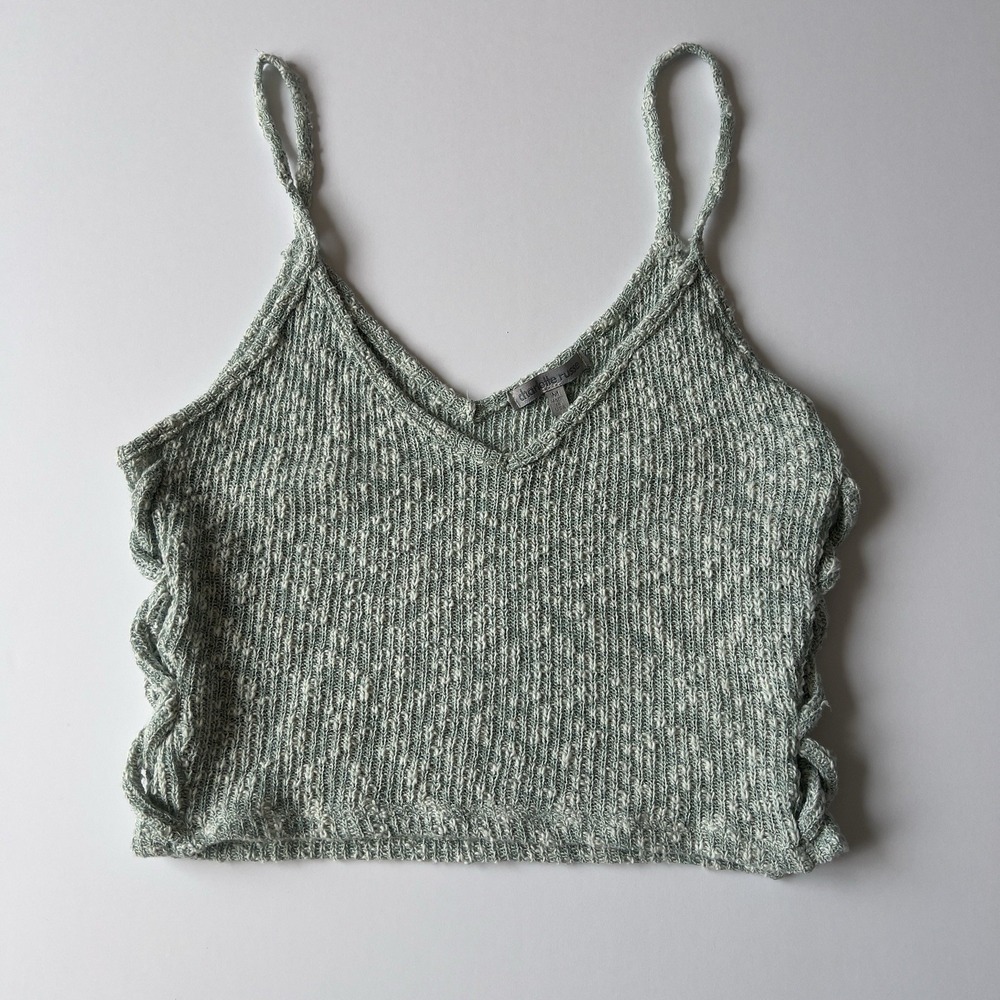 Vintage Charlotte Russe Green‎ Knit Crop Cami Tank Top Side Lace Y2K Fairycore M